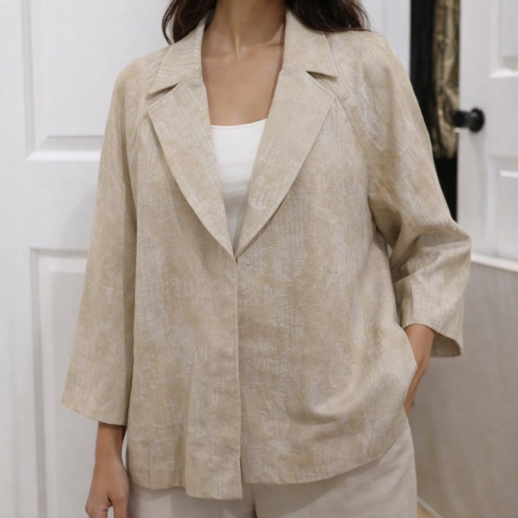 Hilton Hollis Ny Textured Jacquard Blazer Jacket Gold Cream 3/4 Sleeve Large Nwt